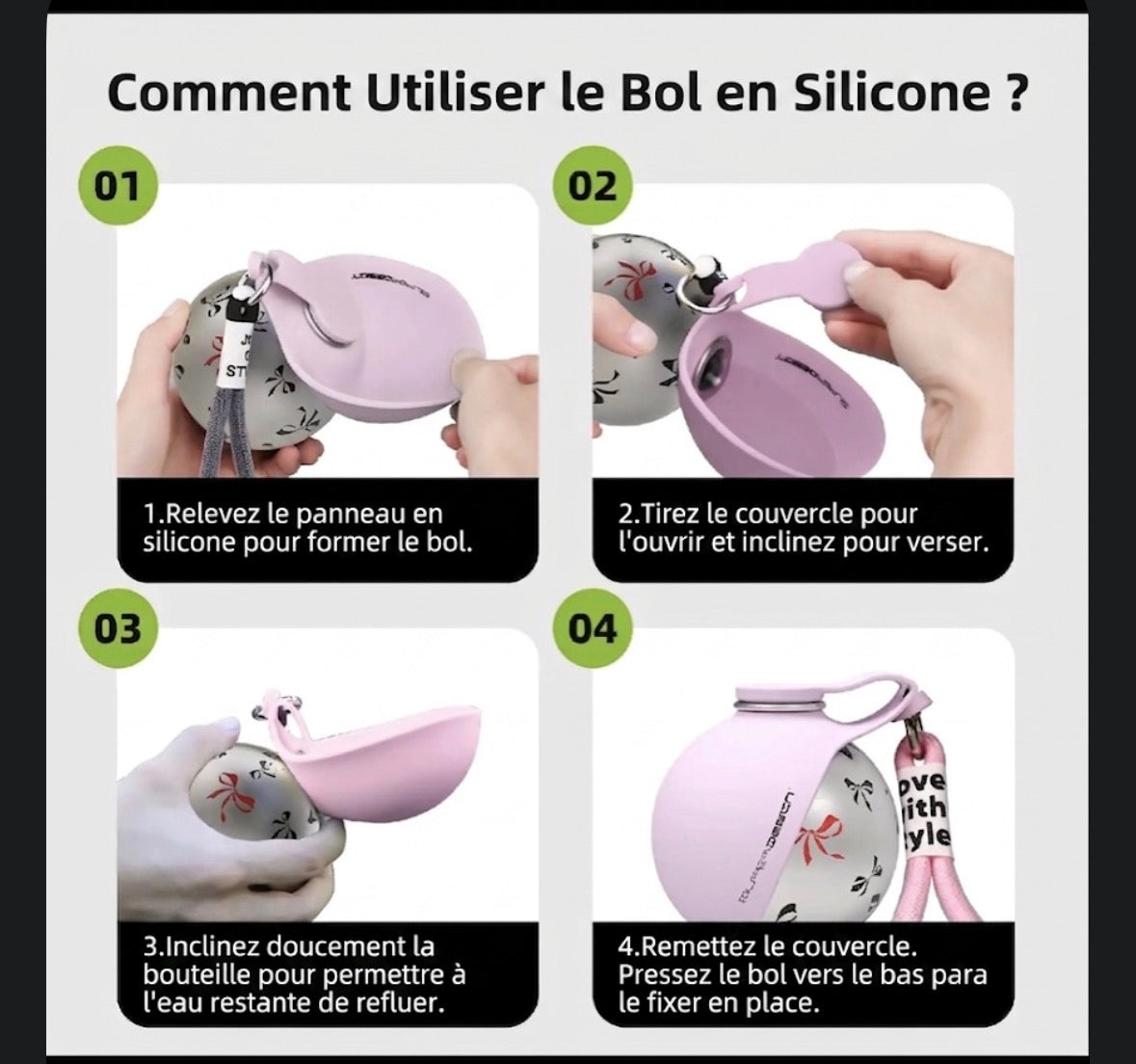 Gourde Portable 2-en-1 pour Chien – Inox & Silicone