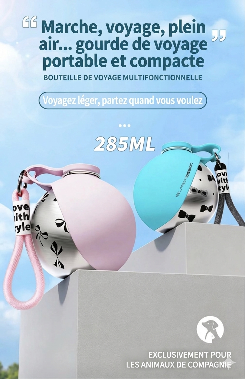 Gourde Portable 2-en-1 pour Chien – Inox & Silicone