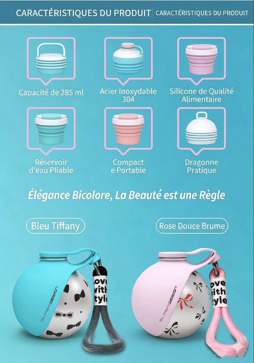 Gourde Portable 2-en-1 pour Chien – Inox & Silicone