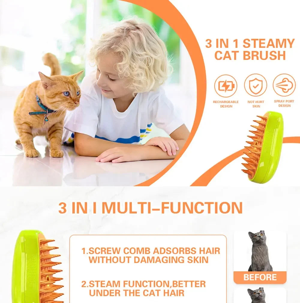Brosse Vapeur 3-en-1 pour Chien et Chat – Massage & Toilettage