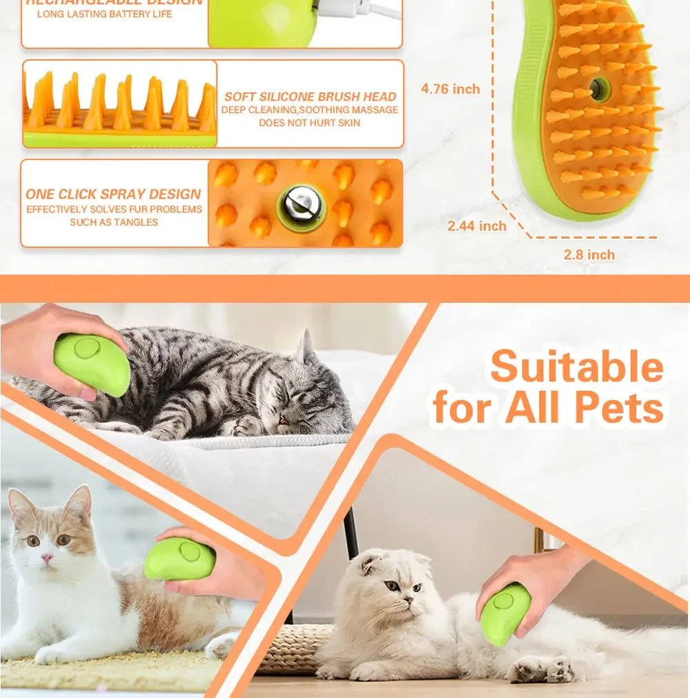 Brosse Vapeur 3-en-1 pour Chien et Chat – Massage & Toilettage