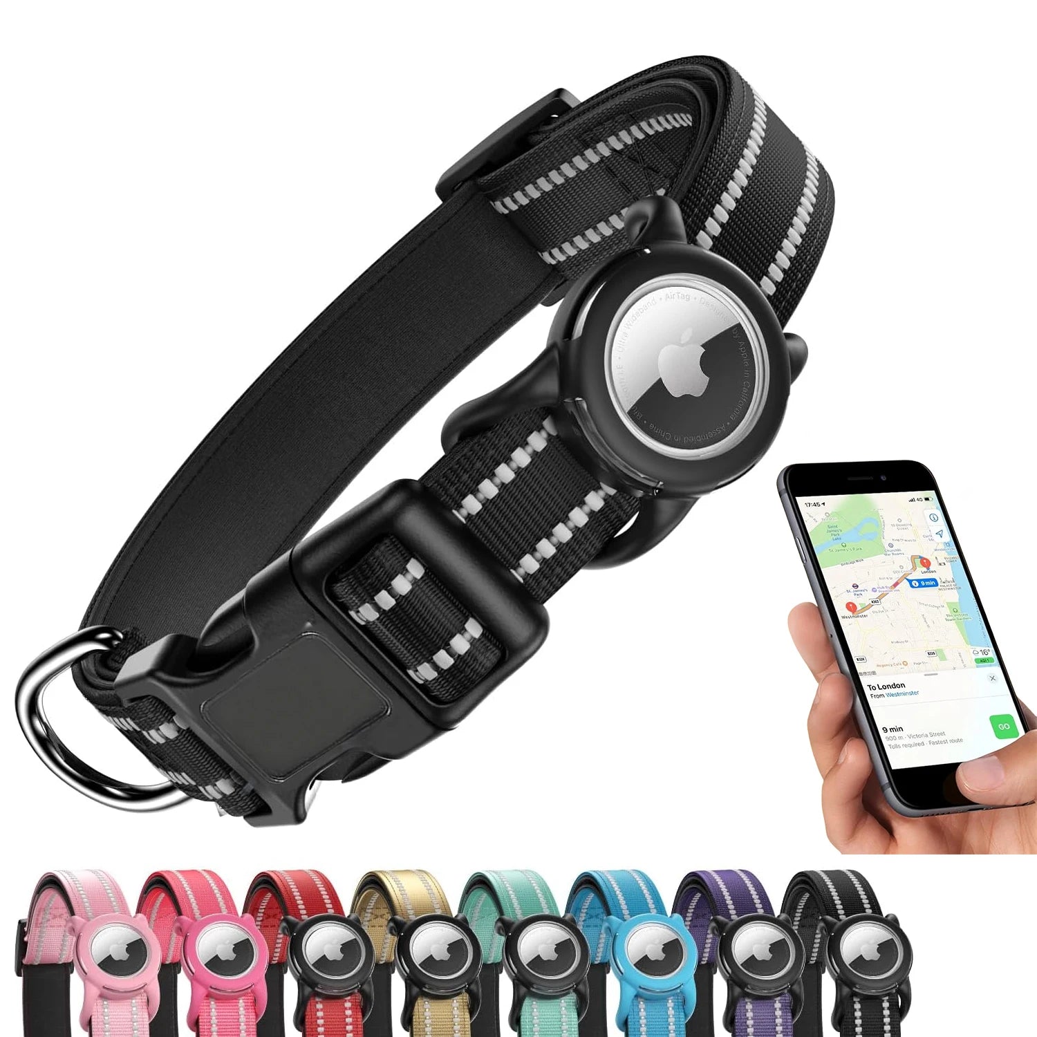 Collier pour Chien avec Support AirTag – Réfléchissant & Réglable