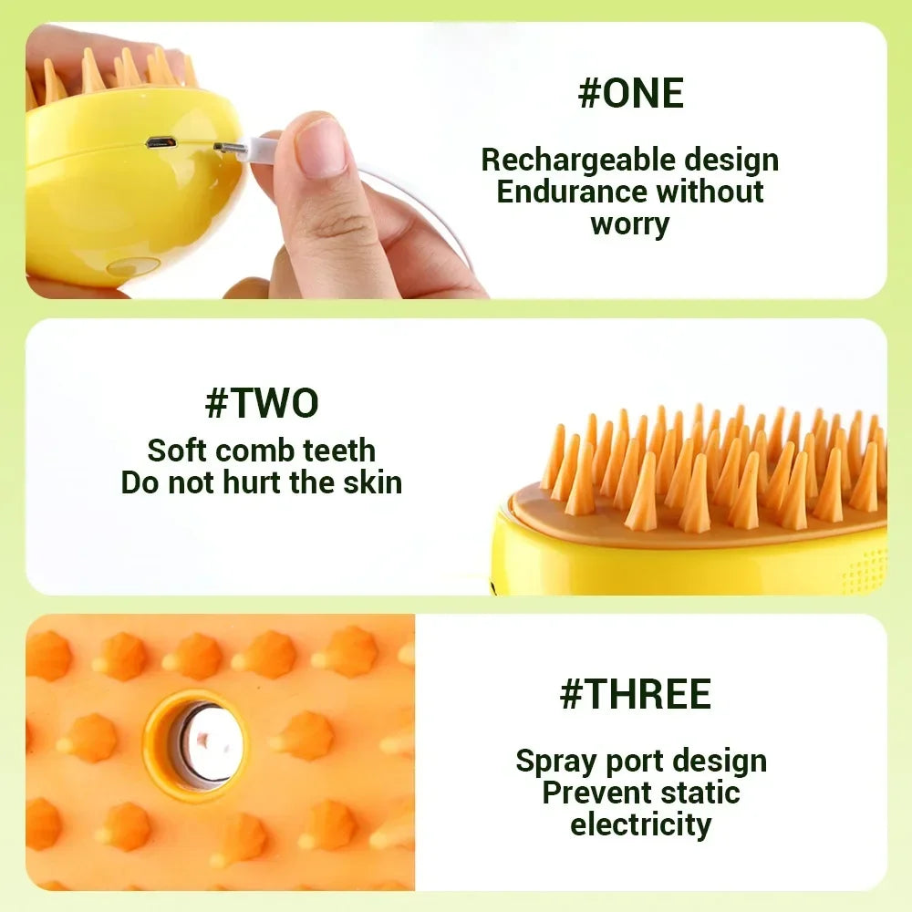 Brosse Vapeur 3-en-1 pour Chien et Chat – Massage & Toilettage