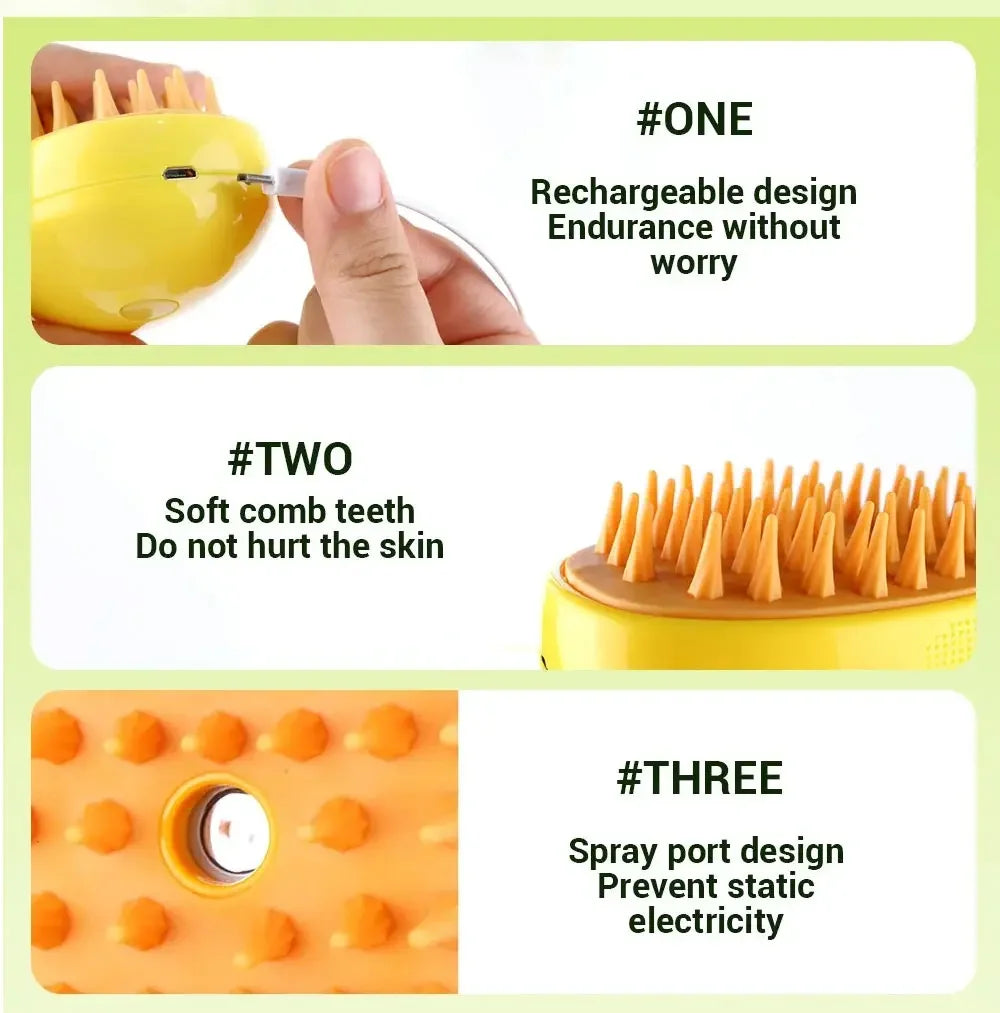 Brosse Vapeur 3-en-1 pour Chien et Chat – Massage & Toilettage