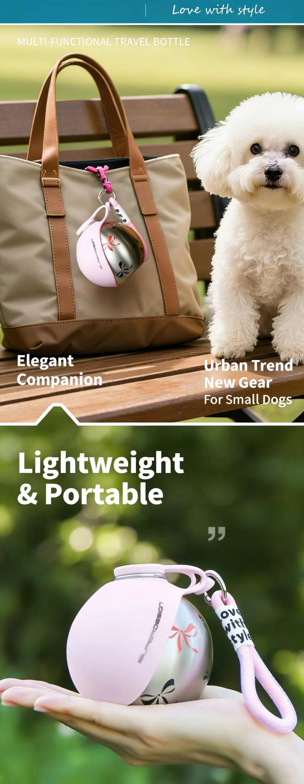 Gourde Portable 2-en-1 pour Chien – Inox & Silicone