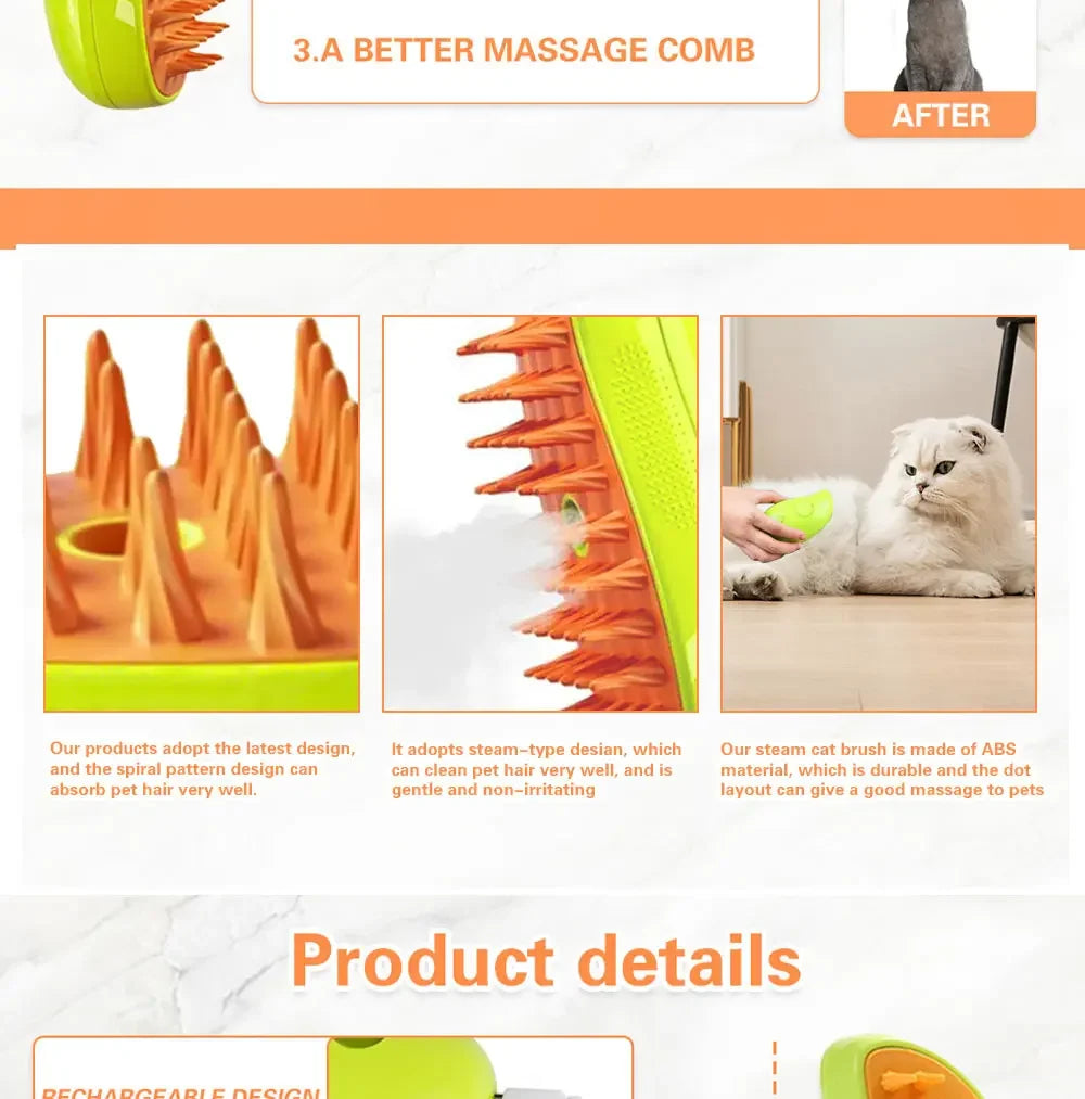 Brosse Vapeur 3-en-1 pour Chien et Chat – Massage & Toilettage
