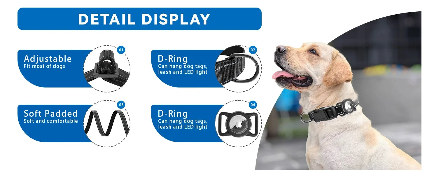 Collier pour Chien avec Support AirTag – Réfléchissant & Réglable