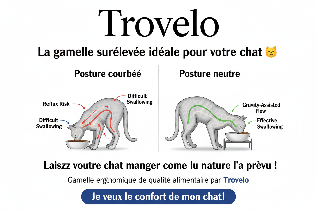 Gamelle Orthopédique Surelevée pour Chat 🐱 | Anti-Vomissement & Digestion | Trovelo